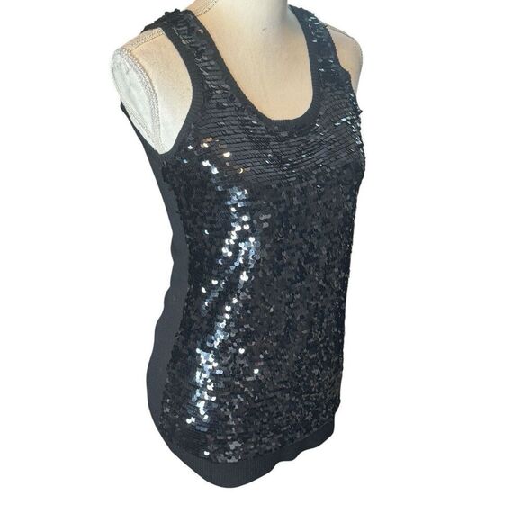 Michael Kors Black Sequined 100% Merino Wool Tank Top Sz XS Summer Sparkle - Picture 2 of 5